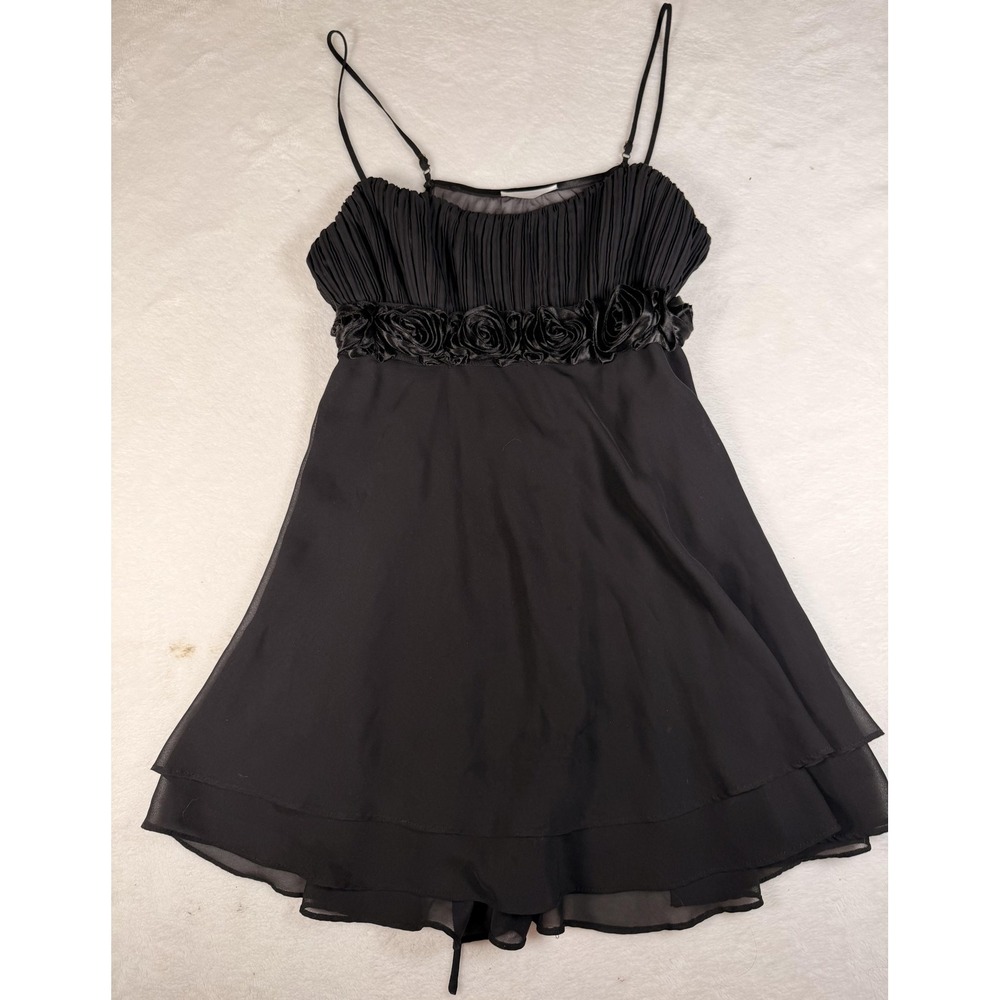 Flora Nikrooz Gown Womens Medium Black Chiffon Babydoll Ruffle Rosette Lingerie